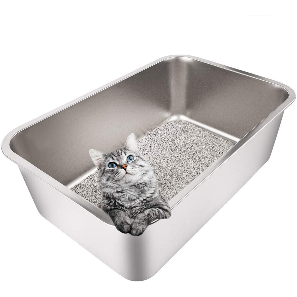 Yangbaga 2XL Cat Litter Tray Suit for Two Cats ï¼High Side Rabbit Litter Trayï¼Stainless Steel Large Size Cat Litter Box No Odor, Non Stick, Never