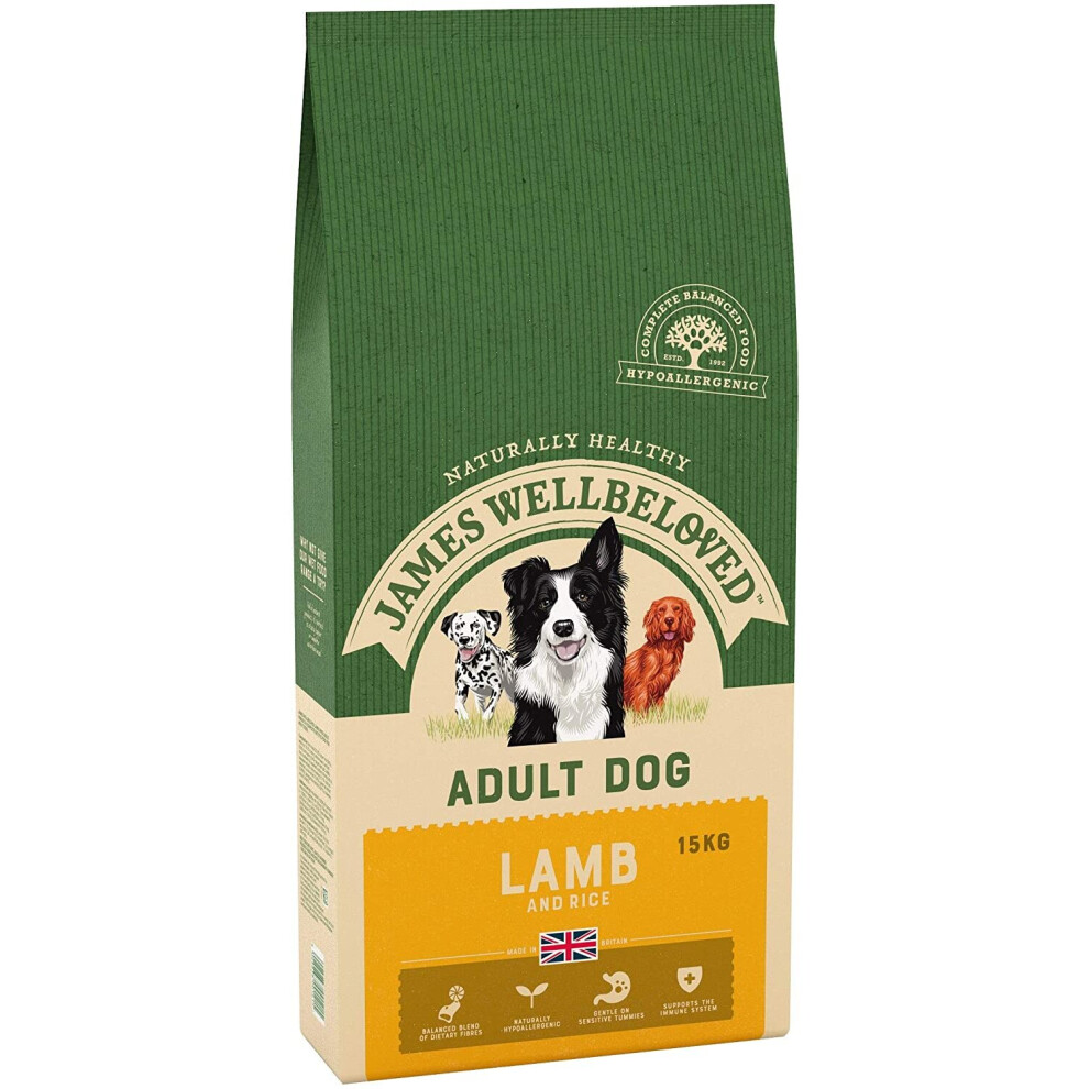 James Wellbeloved Complete Dry Adult Dog Food Lamb and Rice, 15 kg