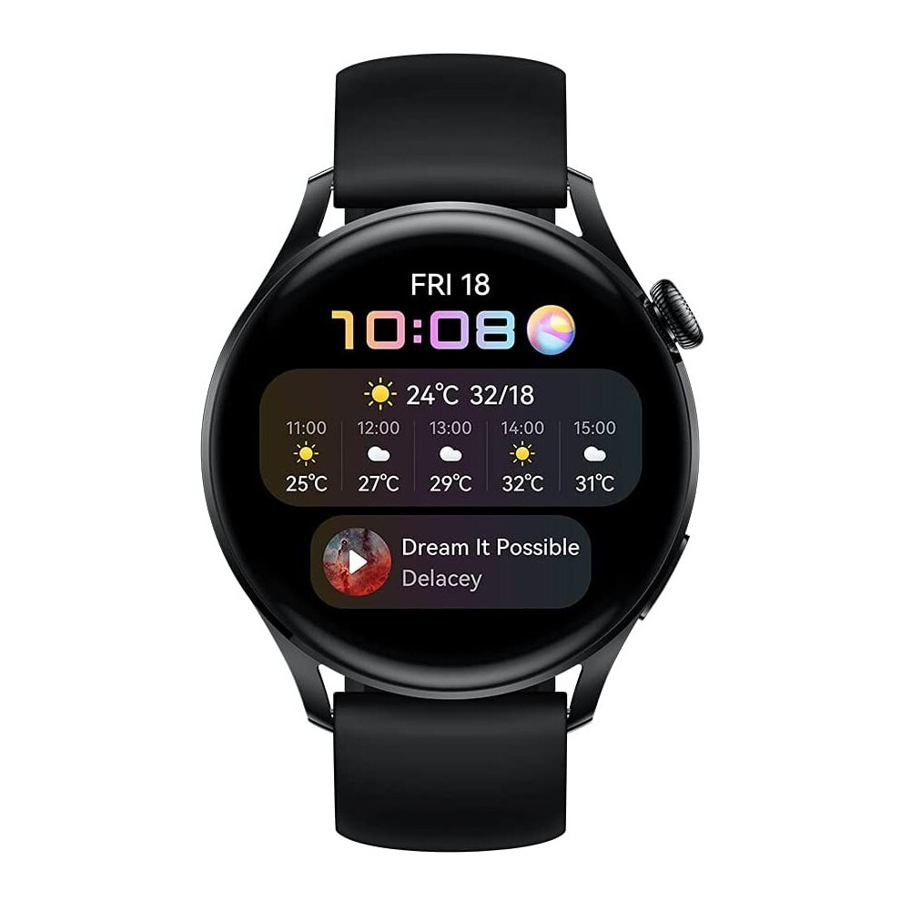 HUAWEI WATCH 3 | Connected GPS Smartwatch with Sp02 and All-Day Health Monitoring | 14 Days Battery Life - Black Fluoroelastomer Strap