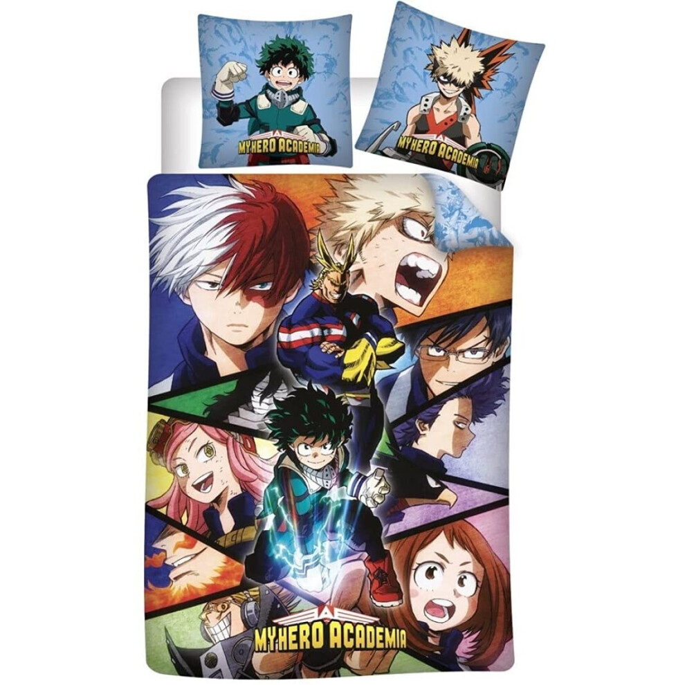 My Hero Academia - Parure de lit enfant 1 place - Housse de Couette 140x200 cm et une Taie d’oreiller 63x63 cm.