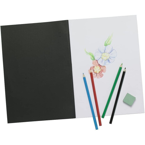 Tiger A4 Artist Sketch Book White Cartridge Paper Black Card Cover Art ...