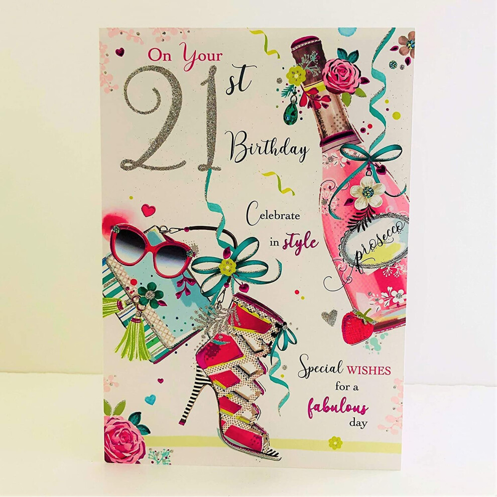 Jonny Javelin Female 21st Age 21 Birthday Card - Champagne Bottle Shoes