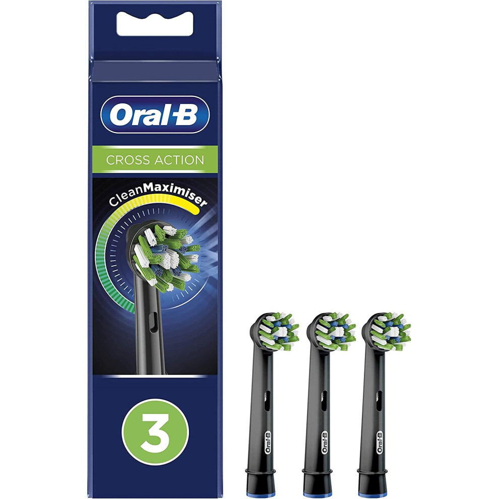 Oral-B CrossAction Replacement Heads for Electric Toothbrush Black Edition with CleanMaximiser Technology, Pack of 3