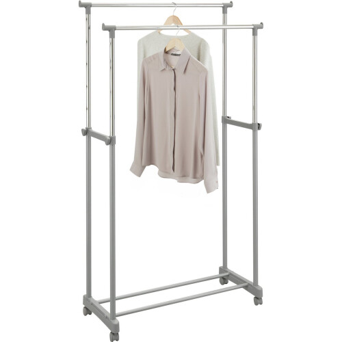 Refurbished Home Double Adjustable Clothes Rail - Silver 1