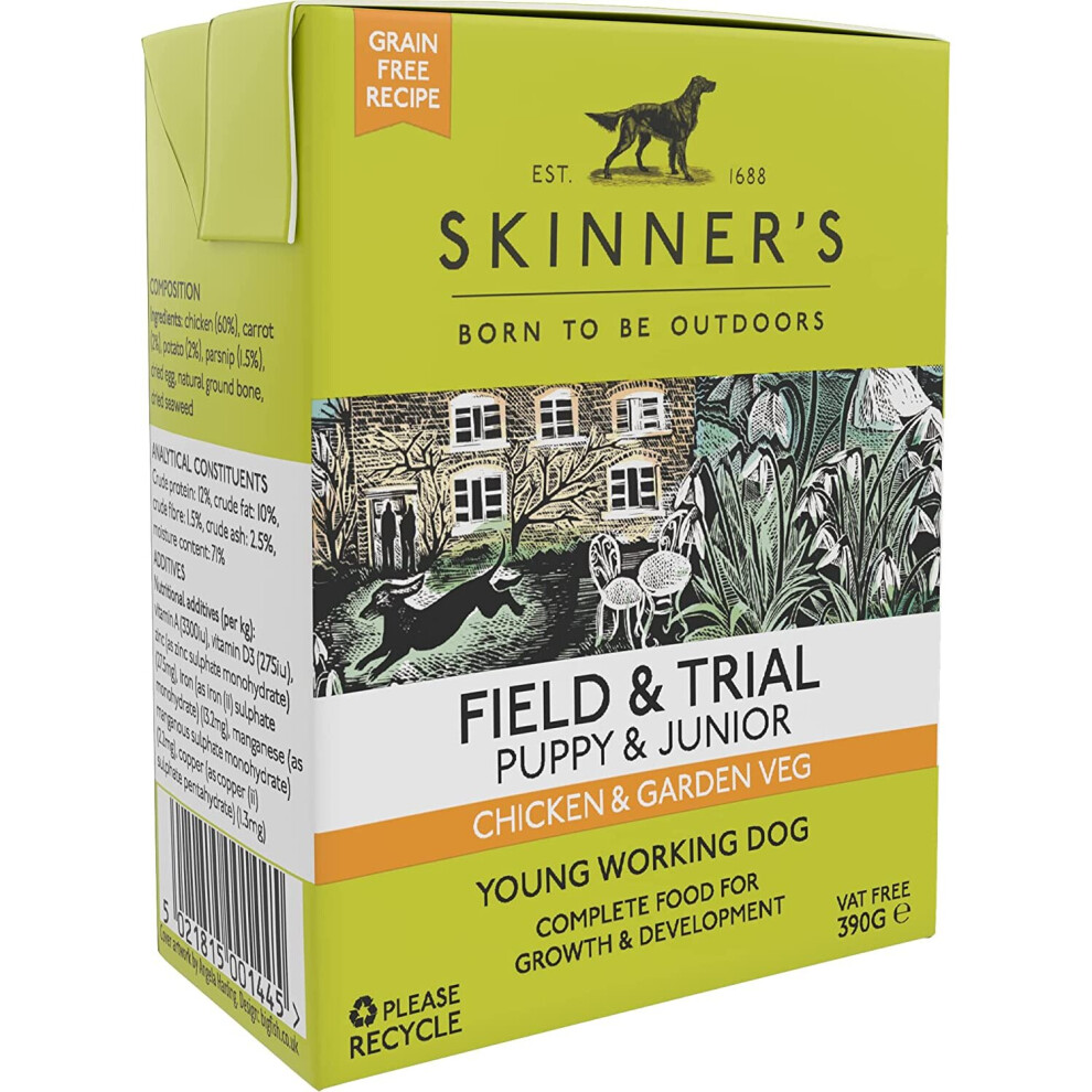 Skinner's Field & Trial Puppy & Junior - Chicken & Garden Veg, Wet Dog Food, Grain Free, 390g (Pack of 18)