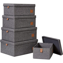 LOVE !T STORE !T Premium Set of 5 Storage Boxes - Organiser Boxes with Lids - Set of Storage Boxes with Fabric Cover - Various...