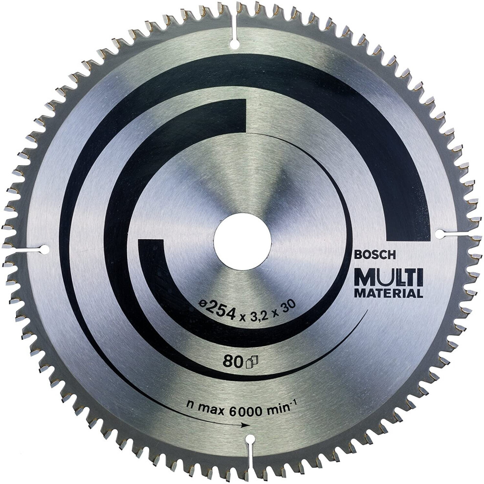 Bosch 2608640450 Multi Material Circular Saw Blade, 254mm x 3.2mm x 30mm, 80 Teeth, Silver