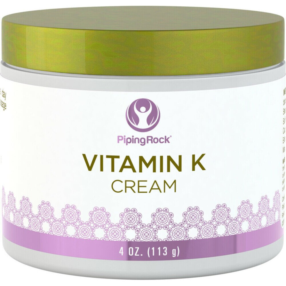 Piping Rock Cream Vitamin K 4 Oz (113 G) Rejuvenate Skin Reduce Bruises, Spider Veins, Broken Capillaries & Blood Vessels With Botanicals & Pharmaceuticals