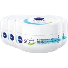 NIVEA Soft Pack of 4 (4 x 200ml), A Moisturising Cream for Face, Body and Hands with Vitamin E and Jojoba Oil, Intensive Everyday Moisturiser