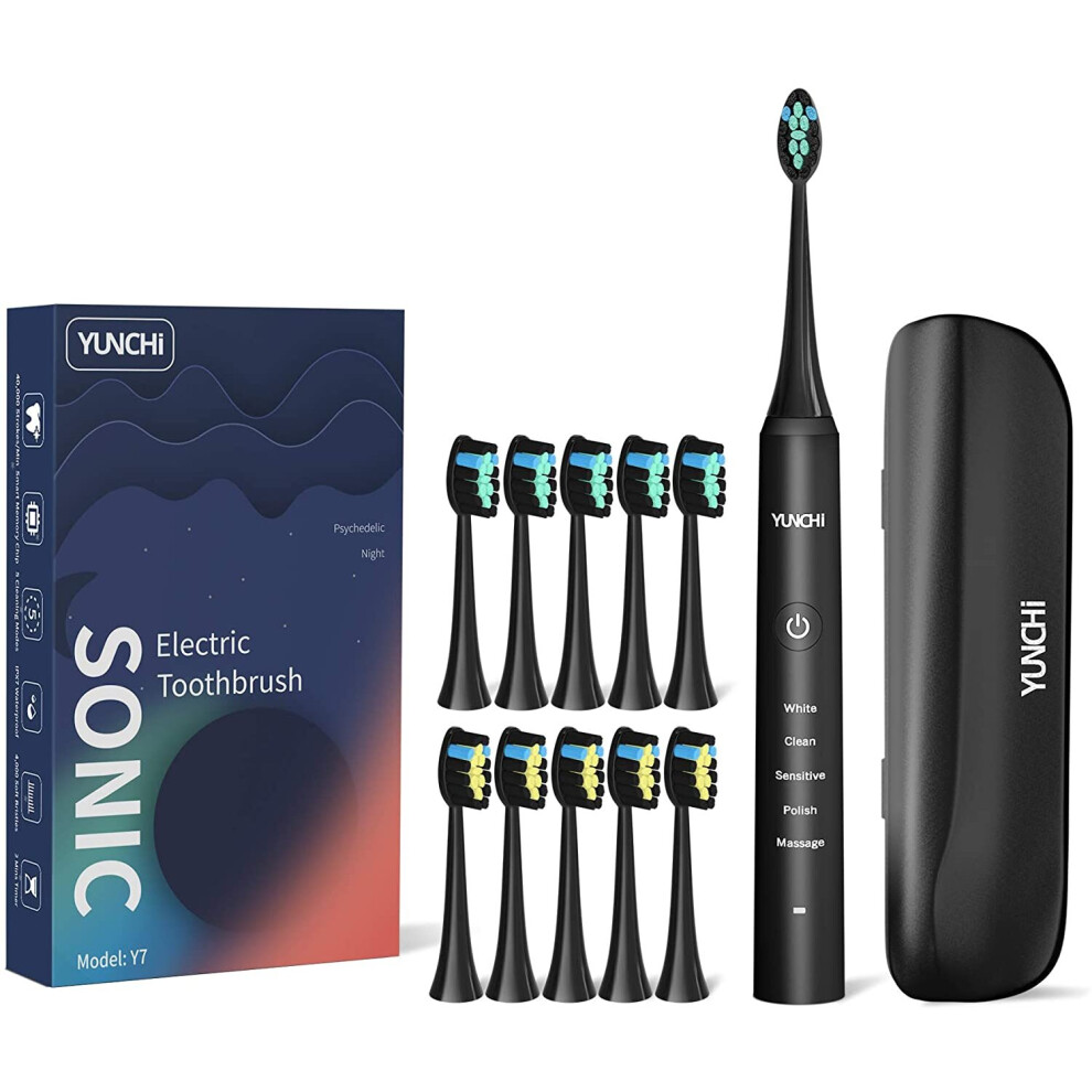 Electric Toothbrushes for Adults, USB Rechargeble Toothbrush, 4 Hours Charge Lasts up 30 Days, YUNCHI Y7 Sonic Toothbrush with 5 Modes and 2 Mins