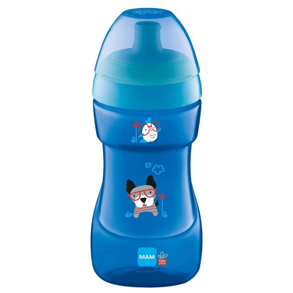 MAM Sports Cup, 330 ml, Trendy Non-Spill Cup for 12+ Months, Baby Cup Bottle with Free Flow Spout, Toddler Cup, Blue (Designs May Vary)