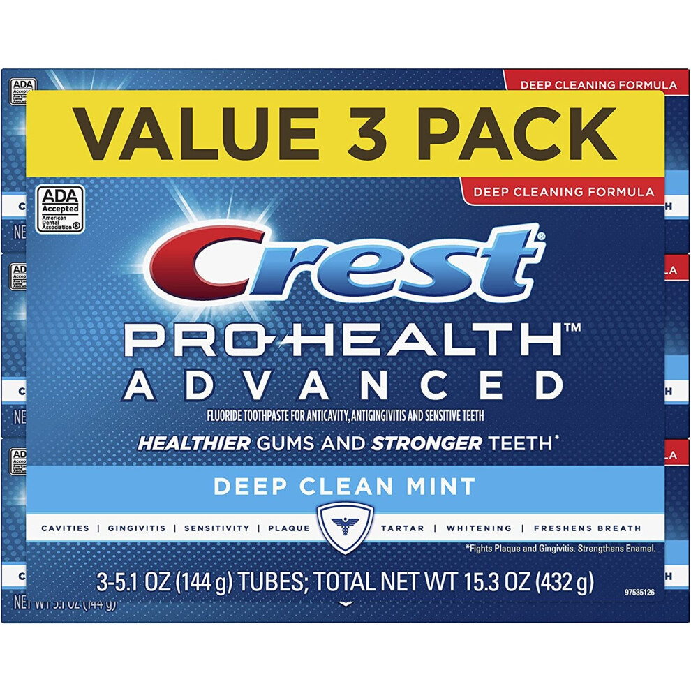 Crest Pro Health Advanced Deep Clean Toothpaste, Mint, 5.1 Oz/432 g, Pack of 3