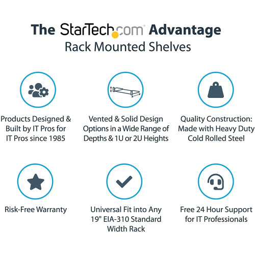 StarTech.com StarTech.com Prateleira de rack 1U de 19 polegadas - Prateleira de rack ventilada universal - Prateleira cantilever Patch Bay de 19" - Armazenamento R 1