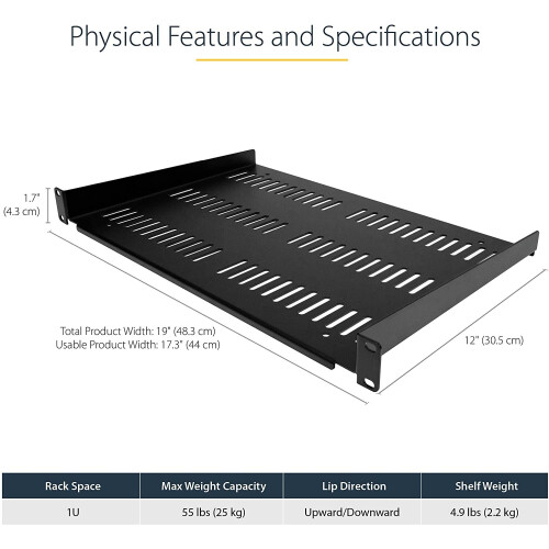 StarTech.com StarTech.com Prateleira de rack 1U de 19 polegadas - Prateleira de rack ventilada universal - Prateleira cantilever Patch Bay de 19" - Armazenamento R 2