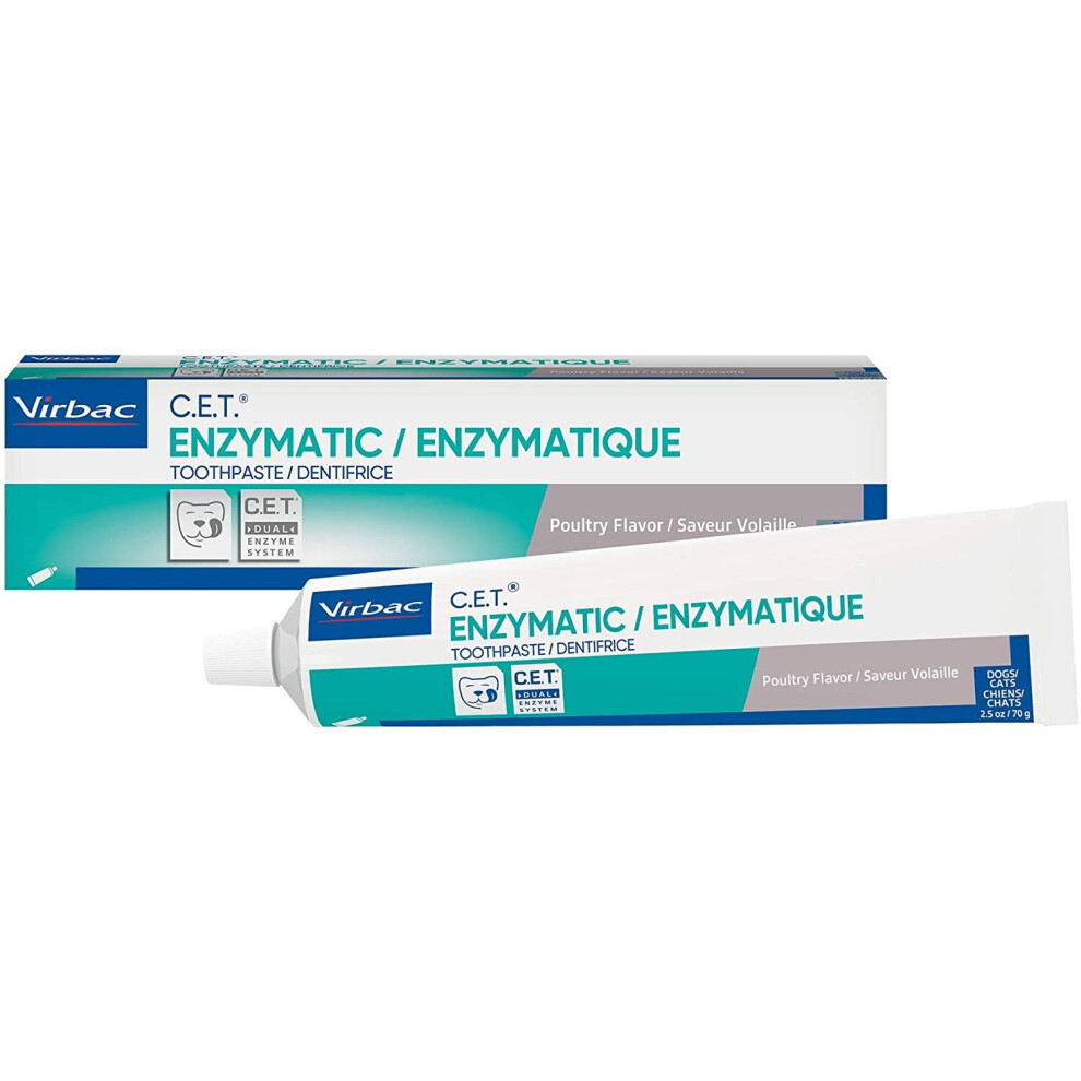 Virbac CET Enzymatic Toothpaste| Eliminates Bad Breath by Removing Plaque & Tartar Buildup | Best Pet Dental Care Toothpaste | Poultry Flavor, 2.5 oz