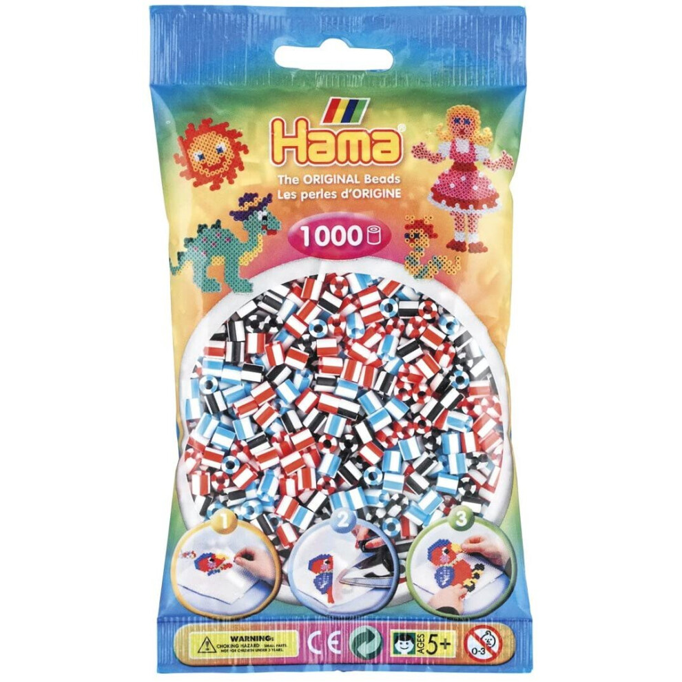 Hama 10.207-91 1,000 Beads in Bag Striped Mix 91, Multicolour