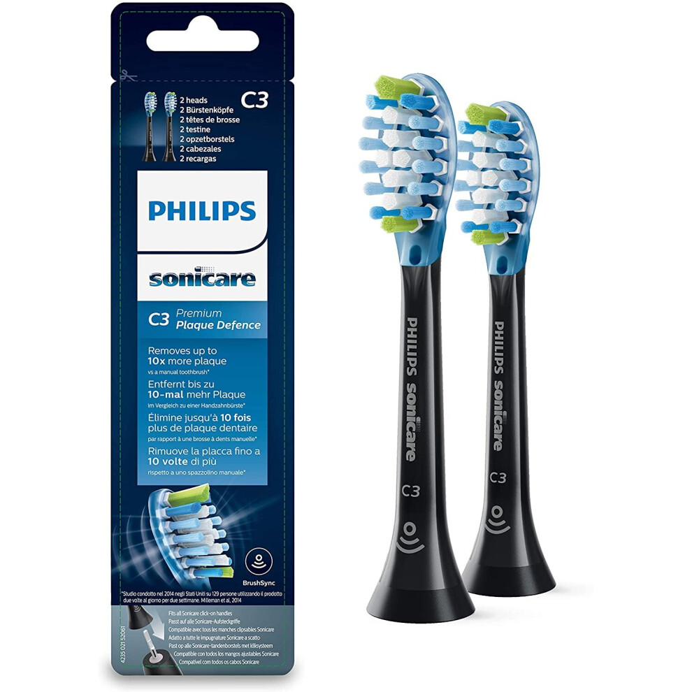 Philips Sonicare Premium Plaque Defence Black BrushSync Heads (Compatible with all Philips Sonicare Handles), Pack of 2