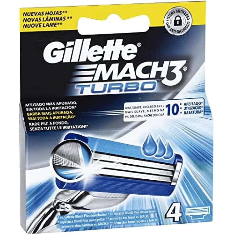 Gillette Mach3 Turbo Men's Razor Refill â 4 Refills