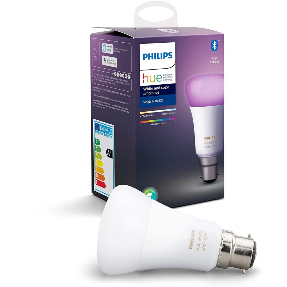 Philips Hue White and Colour Ambiance Single Smart Bulb LED [B22 Bayonet Cap] with Bluetooth., Works with Alexa and Google Assistant and Apple Homekit-image-OPC-P8YVPWZ-NEW