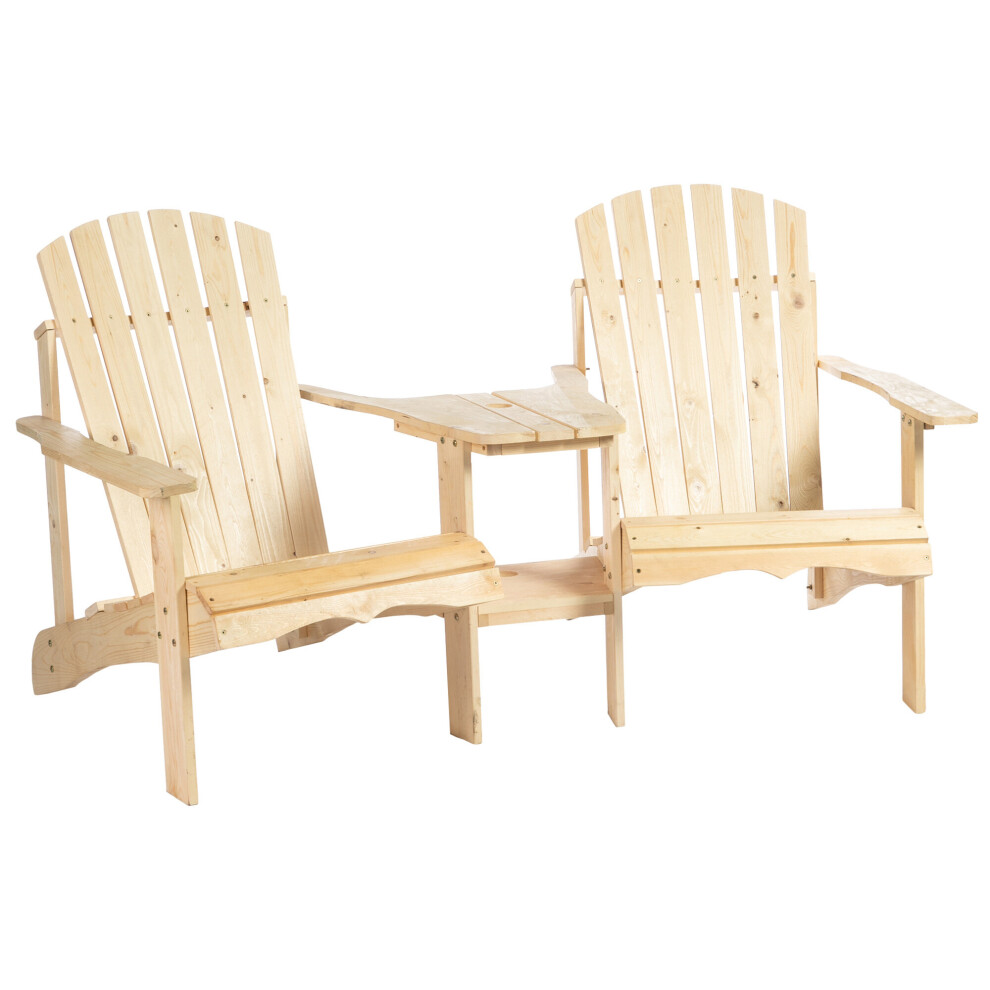 Outsunny Wooden Outdoor Double Adirondack Chair w/ Table Natural