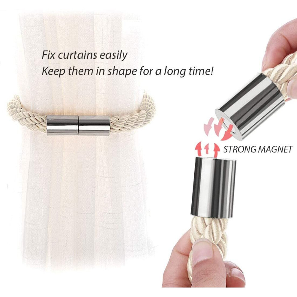 4 Pack, Beige) Strong Magnetic Curtain Tiebacks Modern Simple Style Drape  Tie Backs Convenient Decorative Weave Rope Curtain Holdback on OnBuy