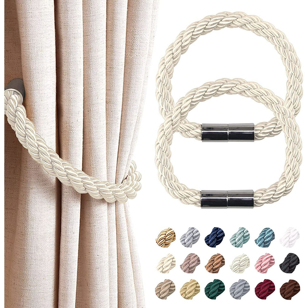 ( 2 Pack, Beige) Strong Magnetic Curtain Tiebacks Modern Simple Style Drape Tie Backs Convenient Decorative Weave Rope Curtain Holdback