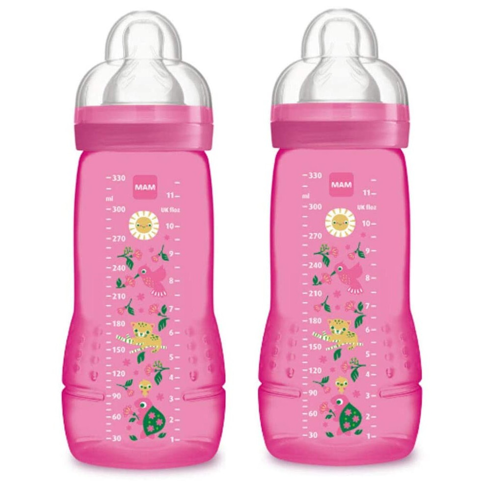 MAM Coloured 2nd Age 330ml Bottle 6Â Months Debit Teat (Pack of 2)