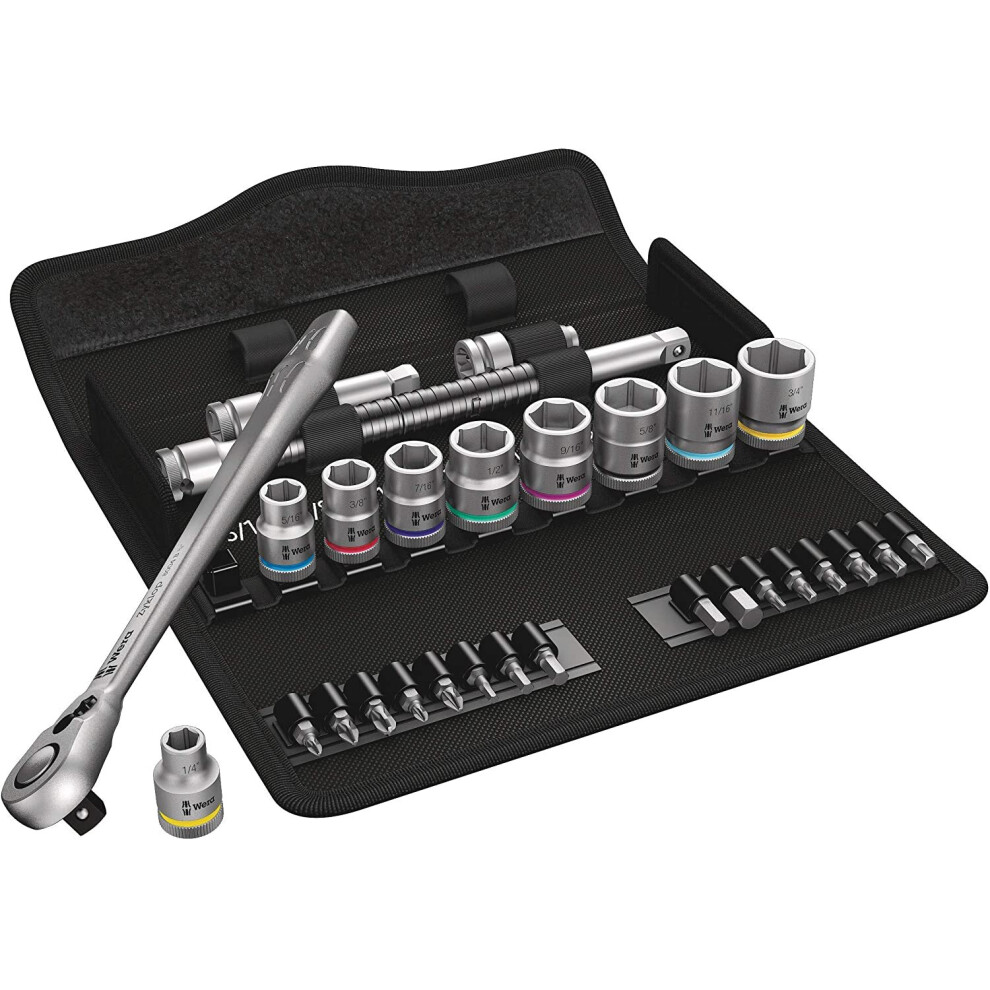 Wera 05004051001 8100 Sb 11 Zyklop Metal Ratchet Set With Switch Lever, 3/8" Drive, Imperial, 29 Pieces