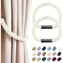 ( 2 Pack, Creamy-white) Strong Magnetic Curtain Tiebacks Modern Simple Style Drape Tie Backs Convenient Decorative Weave Rope Curtain Holdback
