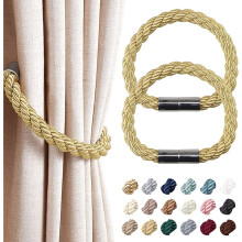 ( 2 Pack, Gold) Strong Magnetic Curtain Tiebacks Modern Simple Style Drape Tie Backs Convenient Decorative Weave Rope Curtain Holdback