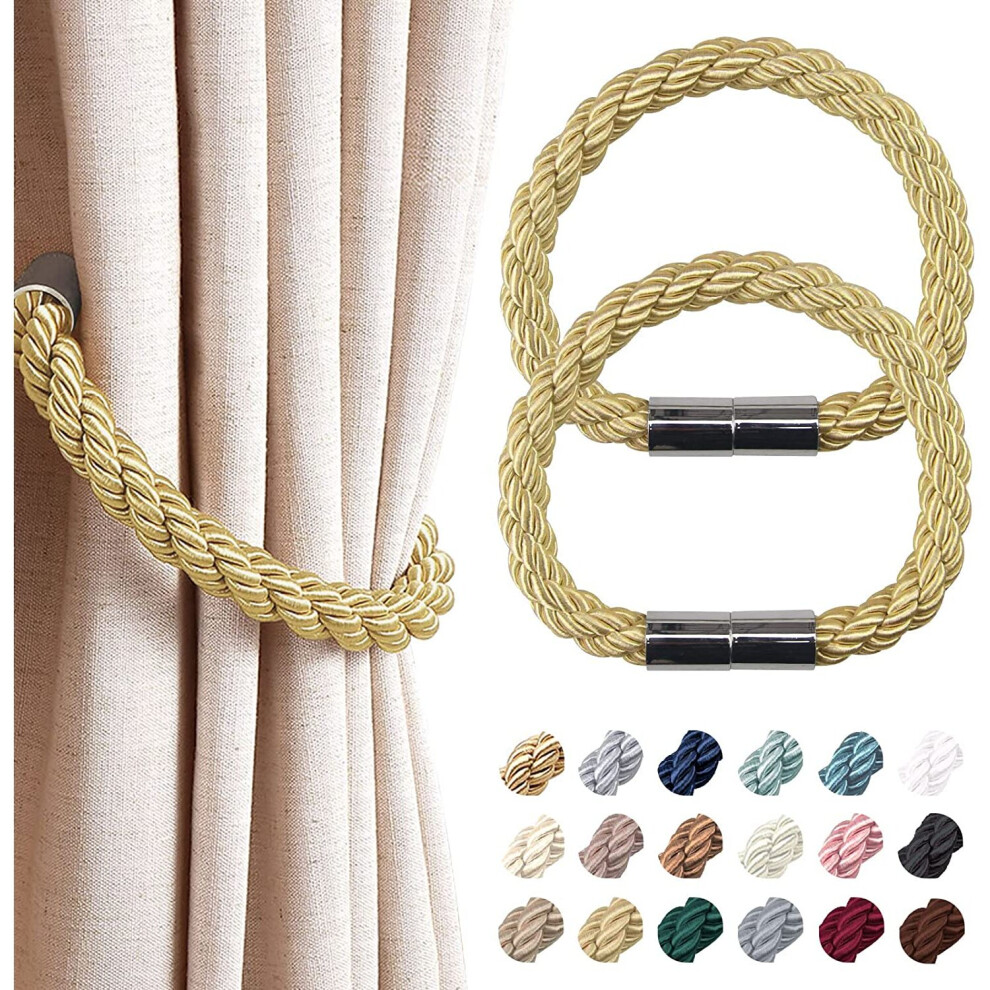 (4 Pack, Gold) Strong Magnetic Curtain Tiebacks Modern Simple Style Drape Tie Backs Convenient Decorative Weave Rope Curtain Holdback