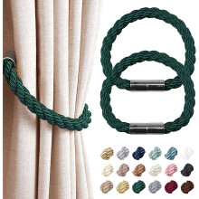 (4 Pack, Green) Strong Magnetic Curtain Tiebacks Modern Simple Style Drape Tie Backs Convenient Decorative Weave Rope Curtain Holdback