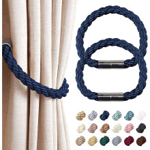 (4 Pack, Royal Blue) Strong Magnetic Curtain Tiebacks Modern Simple Style Drape Tie Backs Convenient Decorative Weave Rope Curtain Holdback