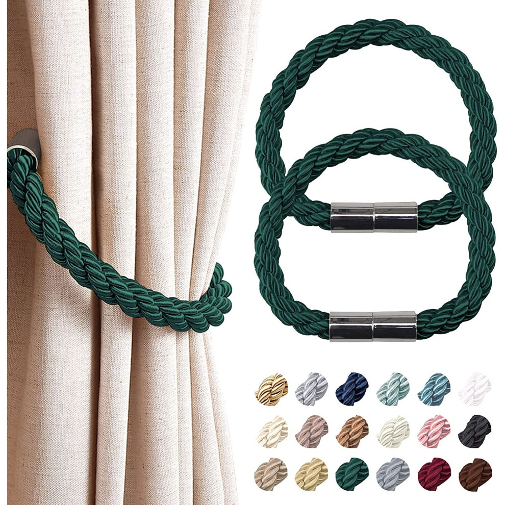 ( 2 Pack, Green) Strong Magnetic Curtain Tiebacks Modern Simple Style Drape Tie Backs Convenient Decorative Weave Rope Curtain Holdback