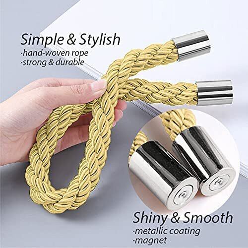 2 Pack, Gold) Strong Magnetic Curtain Tiebacks Modern Simple Style Drape  Tie Backs Convenient Decorative Weave Rope Curtain Holdback on OnBuy