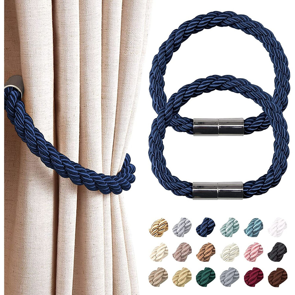 ( 2 Pack, Royal Blue) Strong Magnetic Curtain Tiebacks Modern Simple Style Drape Tie Backs Convenient Decorative Weave Rope Curtain Holdback