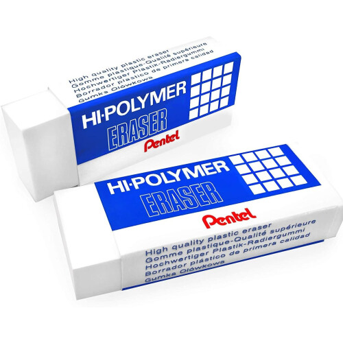 Pentel Pentel Hi-Polymer Jumbo Plastic Rubbers Erasers - White - Pack of 2