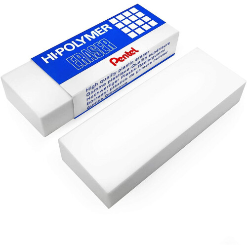 Pentel Pentel Hi-Polymer Jumbo Plastic Rubbers Erasers - White - Pack of 2 1