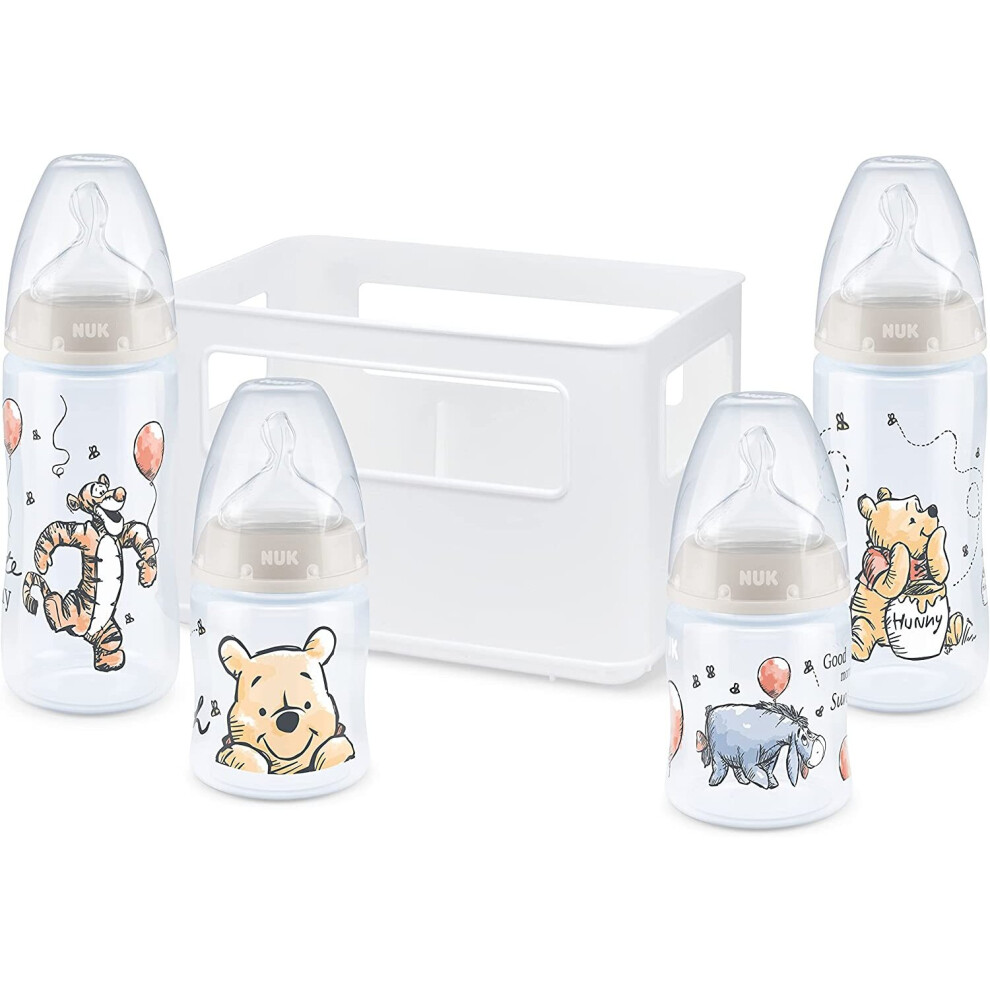 NUK Disney Winnie The Pooh First Choice + Baby Bottle Starter Set 4 Anti-Colic Baby Bottles (2 x 150 ml & 2 x 300 ml) Temperature Control Display