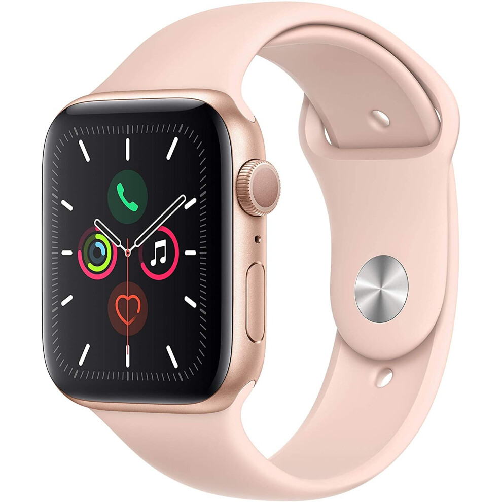 Apple Watch Series 5 44mm (GPS) - Gold Aluminum Case with Pink Sport Band (Renewed)