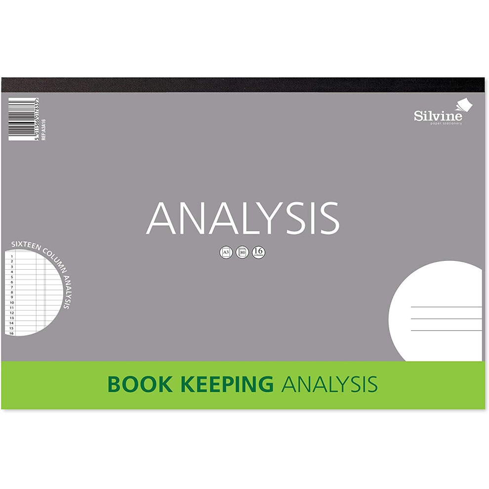 Silvine A3 Book Keeping Analysis Pad, 80 Pages Printed 'Analysis' 16 Columns - Ref A3A16