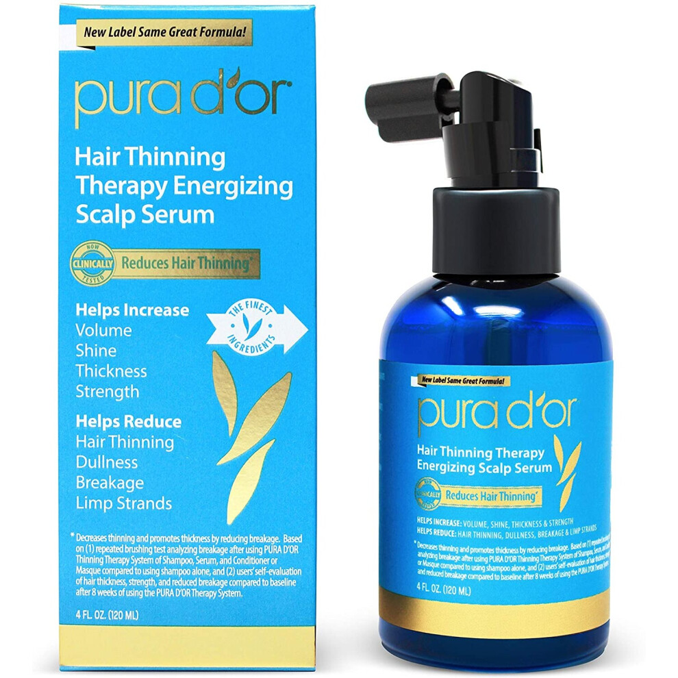Pura D'or Hair Thinning Therapy Energizing Scalp Serum Revitalizer (120 Ml) Infused With Argan Oil, Biotin & Natural Ingredients, For All Hair Types,