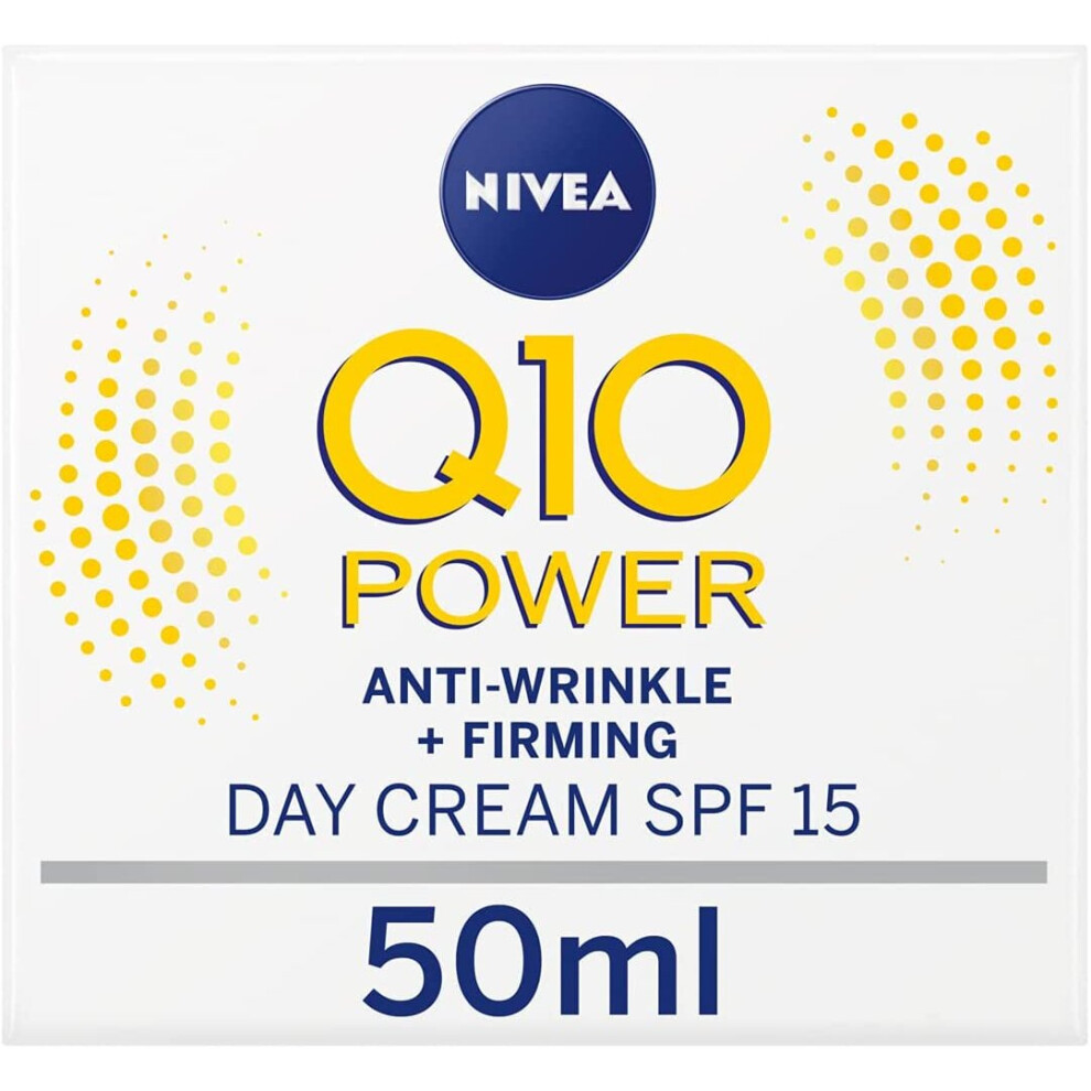 Nivea Q10 Power Anti-Wrinkle + Firming Day Cream SPF15 (50 ml), Anti Ageing Cream + Creatine & Q10, Moisturiser For Women, Face Cream With Coenzyme