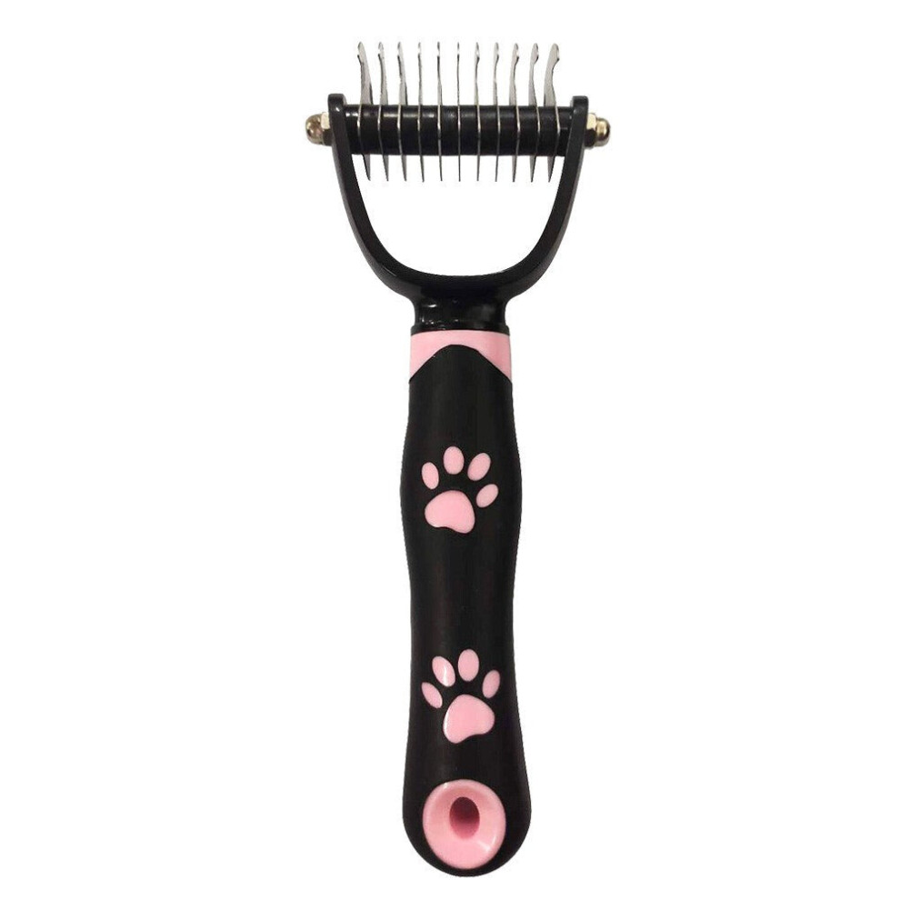 (Pink) Pet Grooming Tool - Double Side Dematting Comb Remove Undercoat Mats Tangles Shedding Brushes