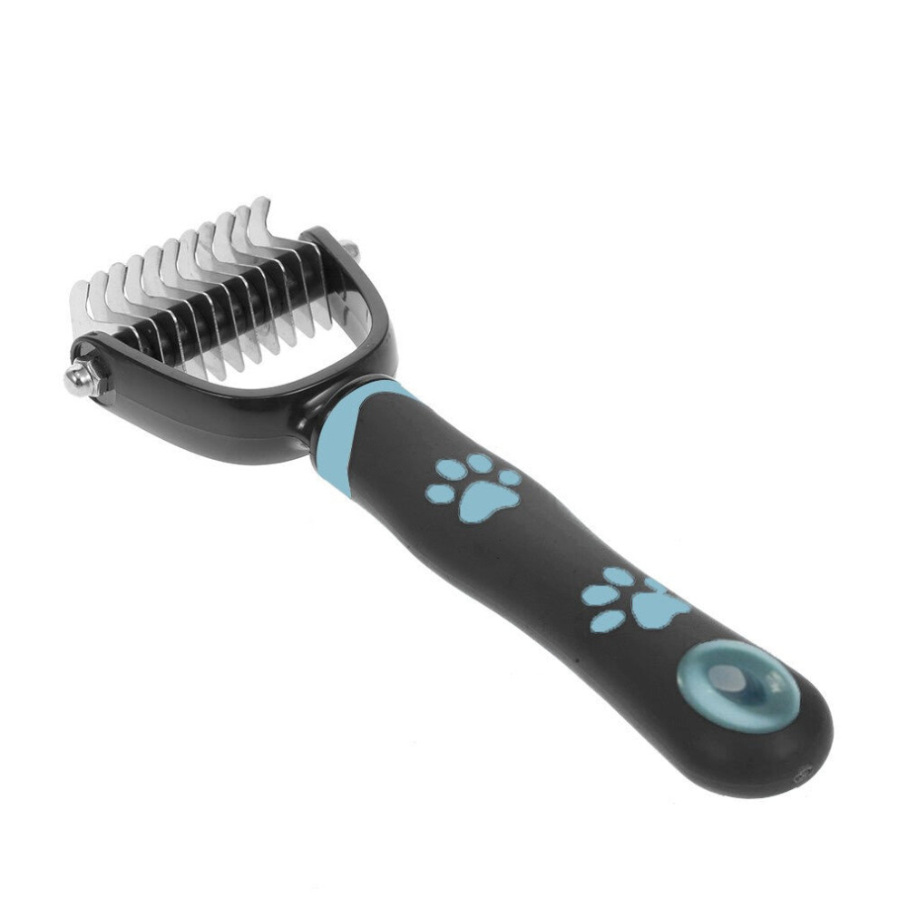 (Blue) Pet Grooming Tool - Double Side Dematting Comb Remove Undercoat Mats Tangles Shedding Brushes