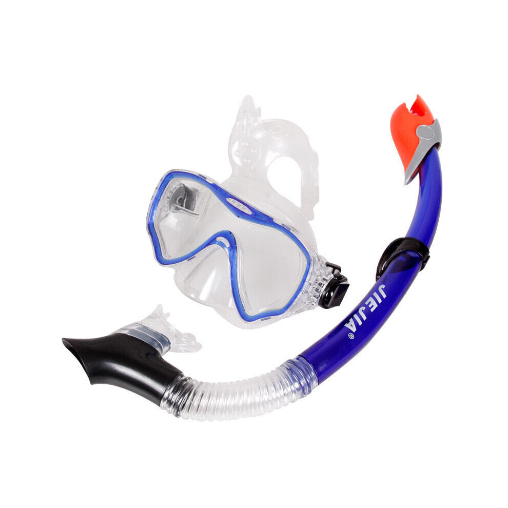 (Blue) Scuba Diving Mask Underwater Anti Fog Full Face Swimming Goggles with Snorkeling Breathing Tube