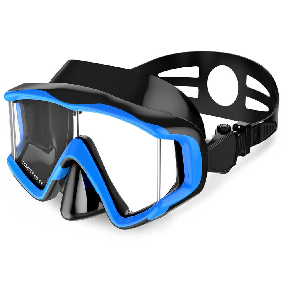 (Blue + Gold) Scuba Diving Mask Glasses Anti Fog Tempered Glasses Swimming Snorkeling Goggles For Adult Kids Water Sport