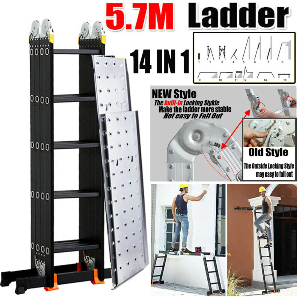 5.7M Aluminium Folding Ladder Extendable Ladder 4X5 Step W/2 Platform 097239230339