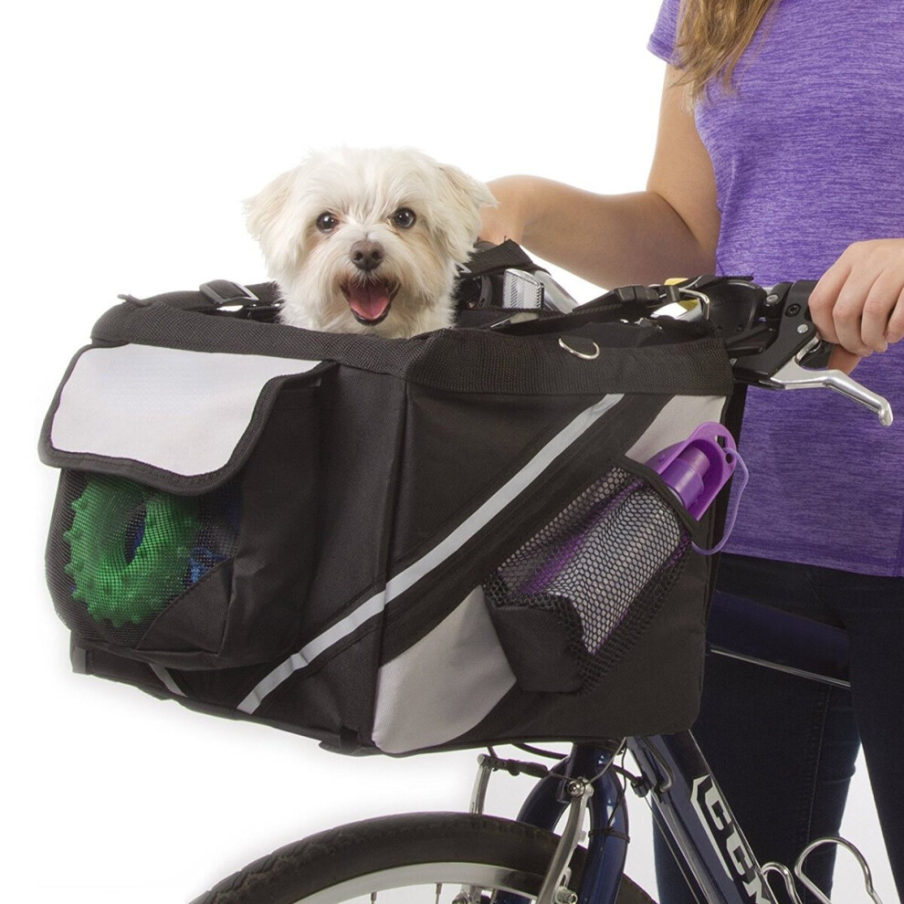 (Black) Pet Puppy Bicycle Basket Storage Canopy Dog Cat Carrier Safety Basket