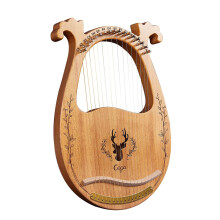 (Natural) 16-String Wooden Lyre Harp Resonance Box String Instrument with Tuning Wrench 3pcs Picks